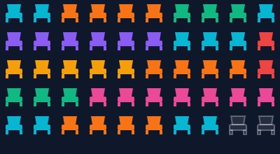 Venue seating visualization with color-coded party groups